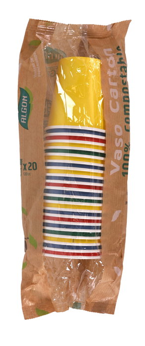 Algon Set-20 Vaso Carton Multicolor 120 cc (6 cm ancho x 6.5 cm alto x 6 cm largo) (24 Unidades)