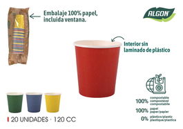 Algon Set-20 Vaso Carton Multicolor 120 cc (6 cm ancho x 6.5 cm alto x 6 cm largo) (24 Unidades)