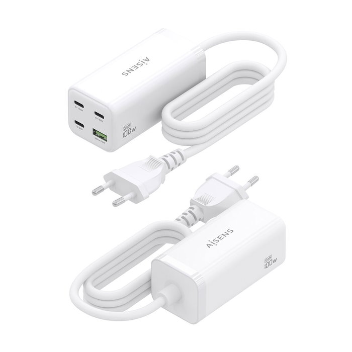 Aisens Cargador Sobremesa GaN 100W 3xUSB-C y 1xUSB-A Blanco