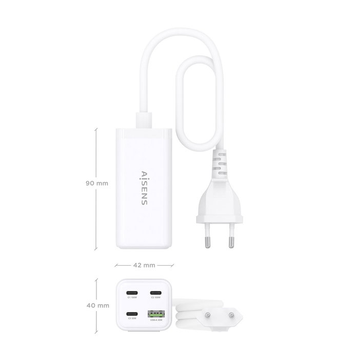 Aisens Cargador Sobremesa GaN 100W 3xUSB-C y 1xUSB-A Blanco