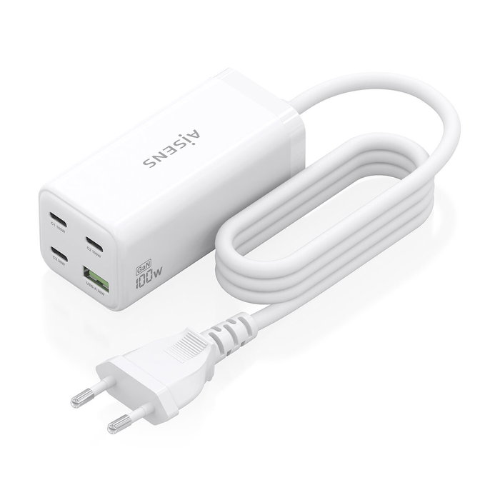 Aisens Cargador Sobremesa GaN 100W 3xUSB-C y 1xUSB-A Blanco