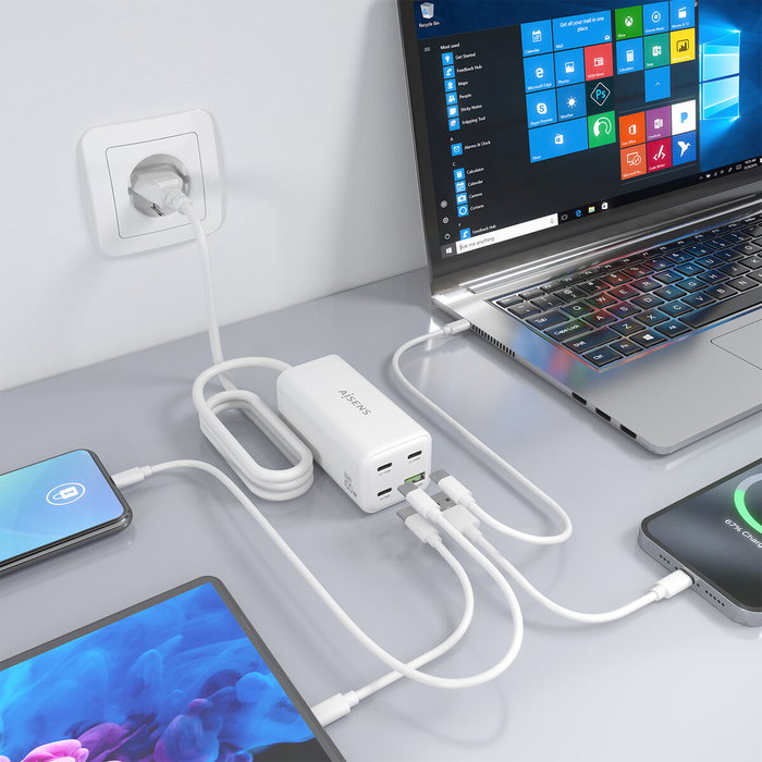 Aisens Cargador Sobremesa GaN 100W 3xUSB-C y 1xUSB-A Blanco