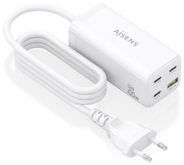 Aisens Cargador Sobremesa GaN 100W 3xUSB-C y 1xUSB-A Blanco