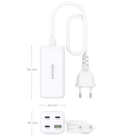 Aisens ASCH-100W4P053-W Cargador Sobremesa GaN 100W 3xUSB-C PD3.0 QC4.0 QC5.0 1xUSB-A QC3.0 Blanco Aisens ASCH-100W4P053-W Cargador Sobremesa GaN 100W 3xUSB-C PD3.0 QC4.0 QC5.0 1xUSB-A QC3.0 Blanco