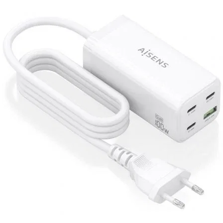 Aisens ASCH-100W4P053-W Cargador Sobremesa GaN 100W 3xUSB-C PD3.0 QC4.0 QC5.0 1xUSB-A QC3.0 Blanco Aisens ASCH-100W4P053-W Cargador Sobremesa GaN 100W 3xUSB-C PD3.0 QC4.0 QC5.0 1xUSB-A QC3.0 Blanco