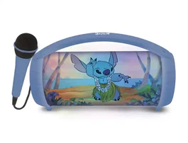 Lexibook Altavoz Bluetooth 5.0 con Luz Stitch, Micrófono, USB, TWS, Karaoke, Batería Recargable