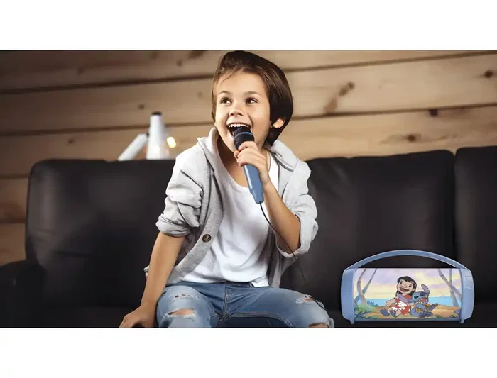 Lexibook Altavoz Bluetooth 5.0 con Luz Stitch, Micrófono, USB, TWS, Karaoke, Batería Recargable
