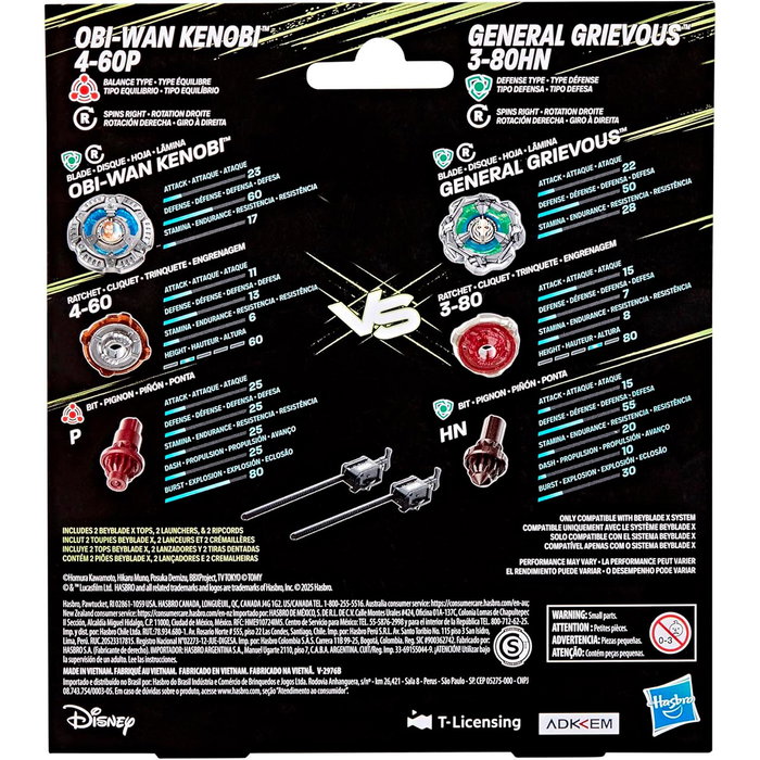 Hasbro Beyblade X Star Wars Pack de Batalla G1694 con Tops Obi-Wan Kenobi y General Grievous para +8 Años, Incluye 2 Lanzadores y Tops Intercambiables