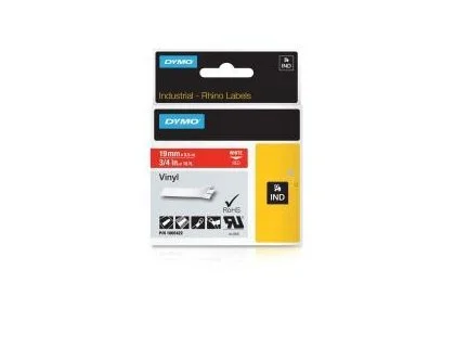 Dymo Cinta de Etiquetas Rhino Vinilo Blanco sobre Rojo 19mm x 5,5m