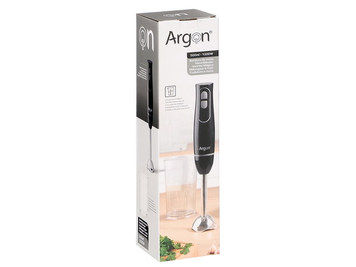 Argon Batidora de Vaso, 1000W, Capacidad 500 ml, para Smoothies y Sopas, Color Gris y Negro, Dimensiones 6.3x36x6.3 cm (Set de 6)