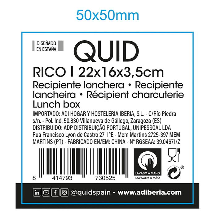 Lonchera Embutido Plástico Rico Quid 22x16x3,5 cm (12 Unidades)