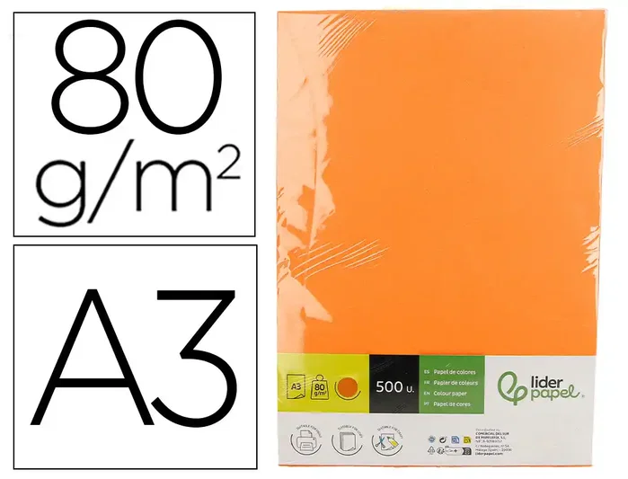 Liderpapel Papel de color Naranja intenso Din A3 80 g Liderpapel Papel de color Naranja intenso Din A3 80 g