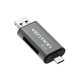 Vention CCJH0 Lector de tarjetas externo USB 2.0 para MicroSD y SD, Aluminio Gris, con interfaz USB Type-A/Type-C/Micro-USB, 480 Mbit/s