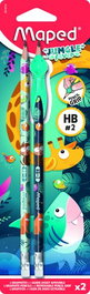 Maped Jungle Fever Lápiz de Grafito con Goma HB, Blíster de 2 + 1 Grip