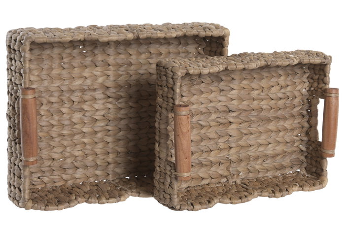 DKD Home Decor Set de 2 Cestas de Jacinto de Agua y Seagrass Natural
