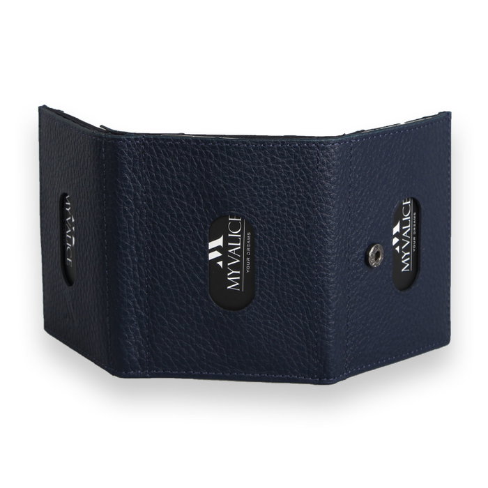 Zoozie Bags 4489 Cartera de Piel Genuina Azul Marino 7.5 x 9.5 x 2.5 cm con 6 Fundas para Tarjetas