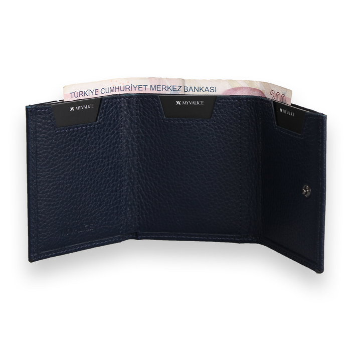 Zoozie Bags 4489 Cartera de Piel Genuina Azul Marino 7.5 x 9.5 x 2.5 cm con 6 Fundas para Tarjetas