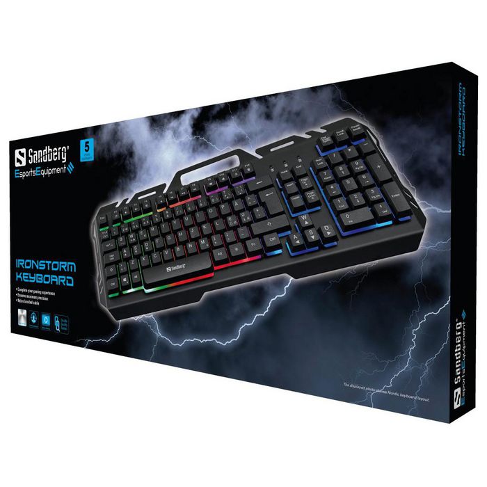 Sandberg IronStorm Keyboard BE Teclado Robusto con Placa de Metal, Iluminación LED y Cable de Nailon
