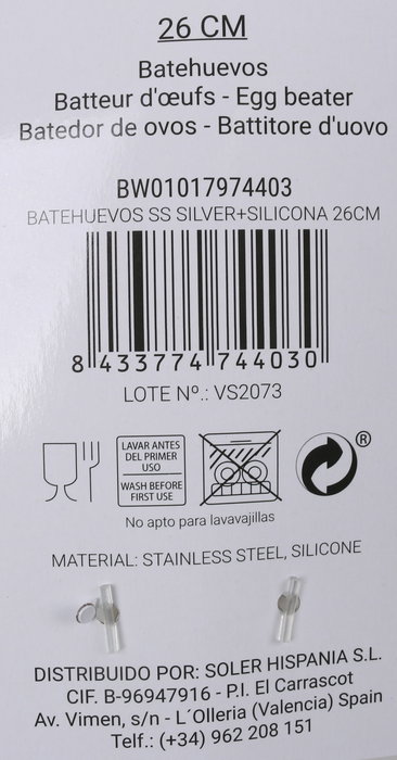 Wooow Batehuevos de Acero Inoxidable y Silicona 26 cm (36 Unidades)