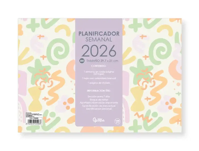 Liderpapel Planning Semanal Joven 2026 29,7x21 cm Din A4 con Pegatinas Papel 104 gr