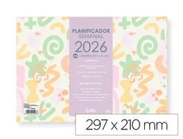 Liderpapel Planning Semanal Joven 2026 29,7x21 cm Din A4 con Pegatinas Papel 104 gr
