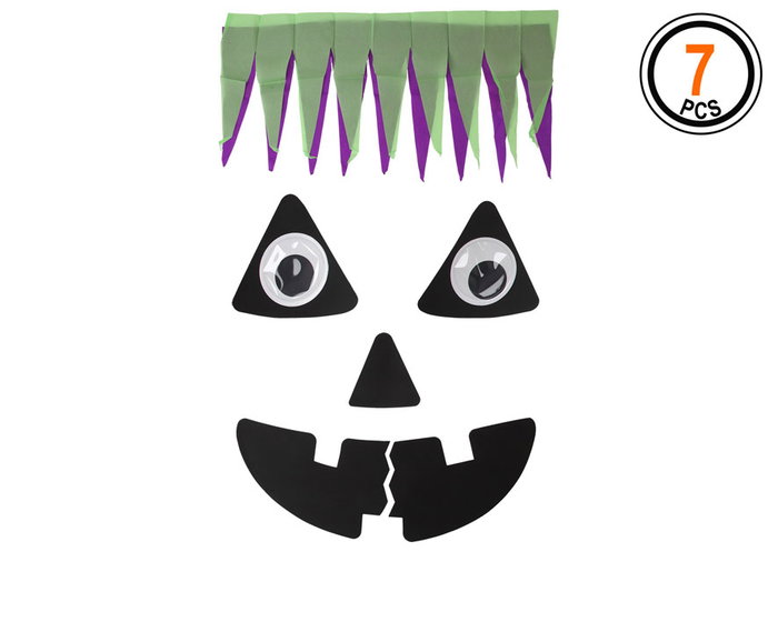 Set Decorativo De Puerta Halloween Calabaza 7 Piezas Con Flecos Adhesivos