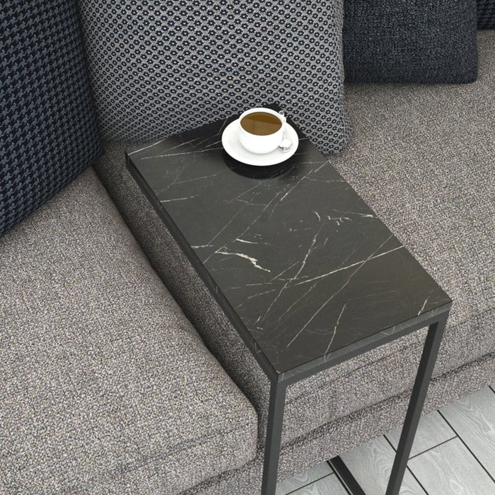 Hanah Home Callen Mesa Auxiliar Industrial Black Marble 46x62x26 cm