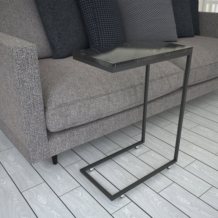 Hanah Home Callen Mesa Auxiliar Industrial Black Marble 46x62x26 cm