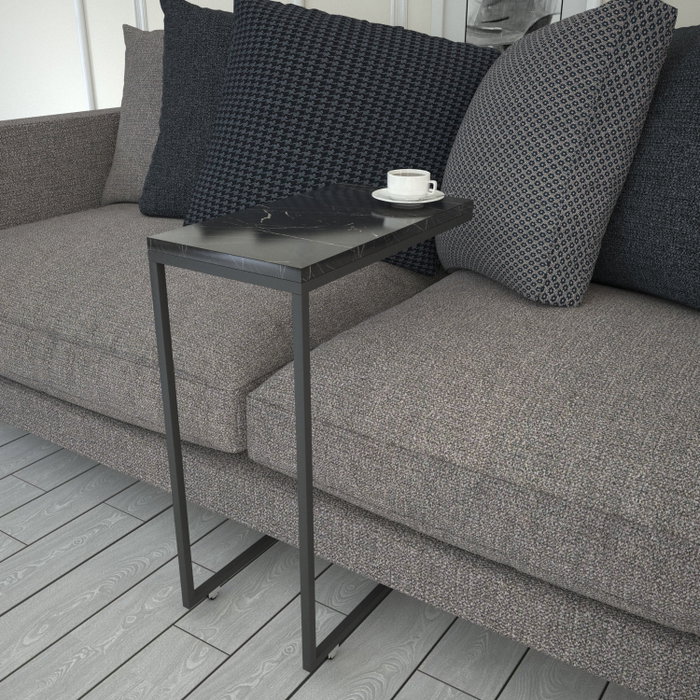 Hanah Home Callen Mesa Auxiliar Industrial Black Marble 46x62x26 cm