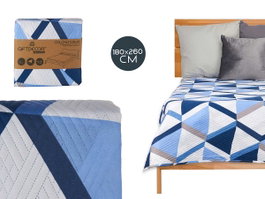 Giftdecor Colcha Cama Reversible 180x260 cm Triángulos Azules y Blancos Tacto Suave 100% Poliéster (Set de 6)