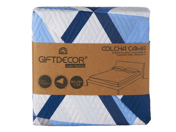 Giftdecor Colcha Cama Reversible 180x260 cm Triángulos Azules y Blancos Tacto Suave 100% Poliéster (Set de 6) Giftdecor Colcha Cama Reversible 180x260 cm Triángulos Azules y Blancos Tacto Suave 100% Poliéster (Set de 6)