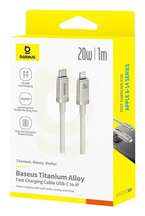 Baseus Cable de carga rápida de aleación de titanio USB-C a Lightning, 1 m, Plata
