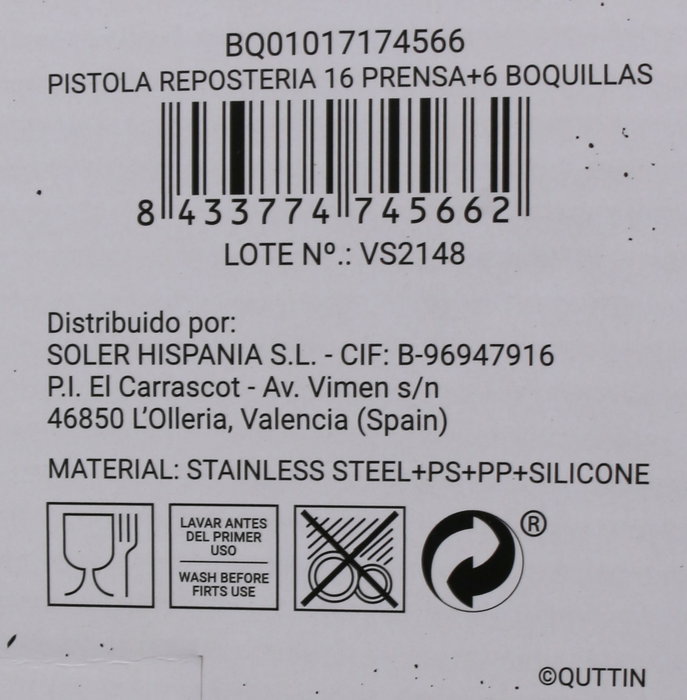 Quttin Pistola de Repostería con Prensa y 6 Boquillas (Pack de 12 unidades) inevitable