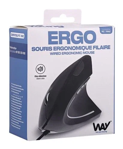 T'nB WMUERGOV - Ratón ergonómico vertical para mano derecha con cable USB, 6 botones, 1600 DPI, compatible con Windows y Mac - Negro