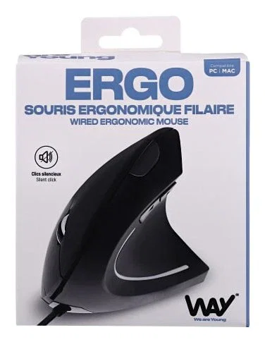 T'nB WMUERGOV - Ratón ergonómico vertical para mano derecha con cable USB, 6 botones, 1600 DPI, compatible con Windows y Mac - Negro