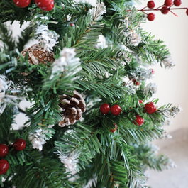 Bambasy Árbol de navidad artificial Haur 1,5M con efecto nieve, acebo y piñas
