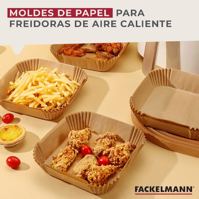 FACKELMANN Bandeja de Papel para Airfryer Cuadrado, 50 Unidades - Recipiente Desechable para Freidora de Aire sin Aceite