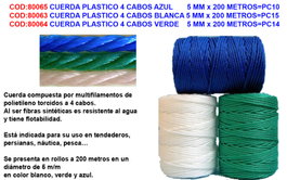 Cuerda de rafia de polipropileno multiuso 4 cabos azul 5 mm x 200 m