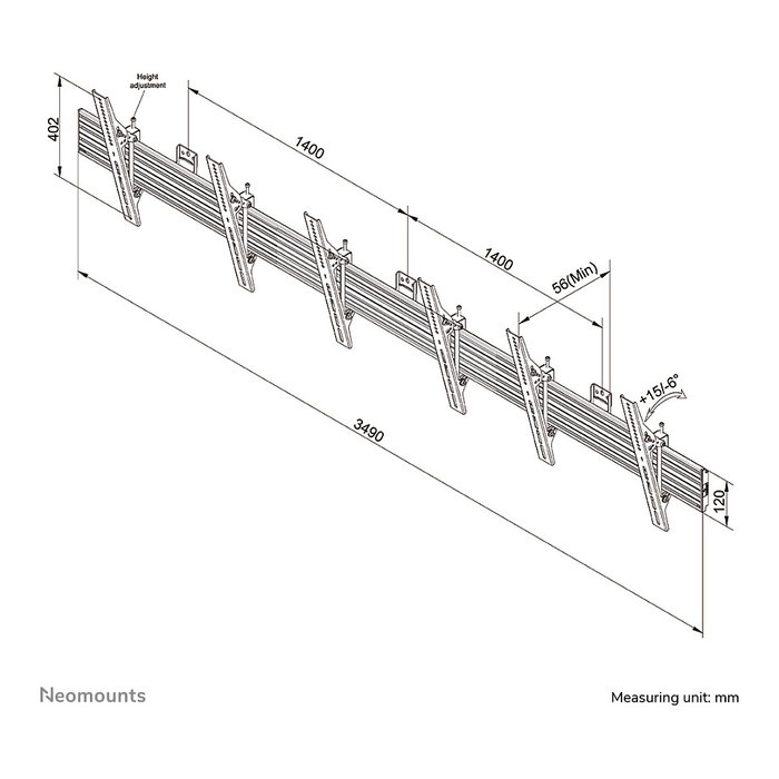 Neomounts NMPRO-WMB3 Soporte de Pared Triple para Pantallas de Menu 32-55 Pulgadas, Inclinable, hasta 30 kg por Display, Aluminio Negro