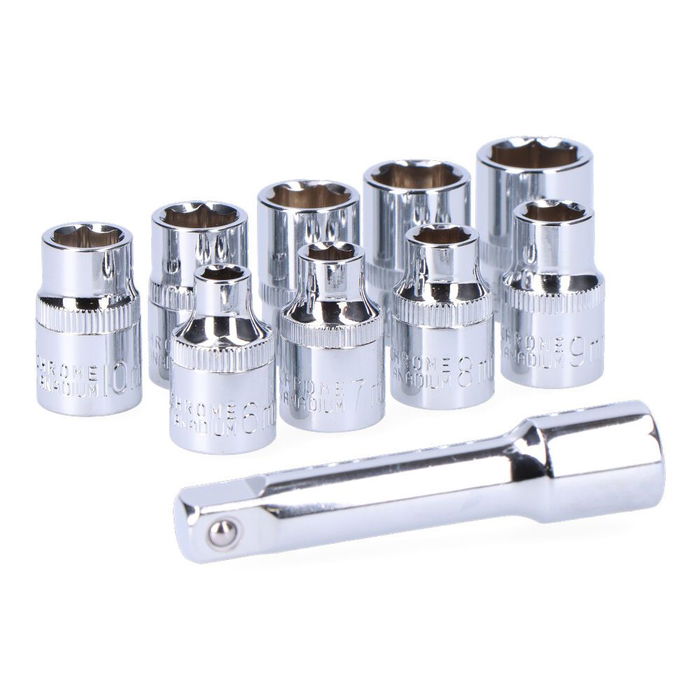 Koma Tools Carraca Eléctrica 12V Kit 12v-ca-k con Carga USB-C, Batería, Cargador, Maletín y 9 Vasos Hexagonales (6-14mm) + Prolongador