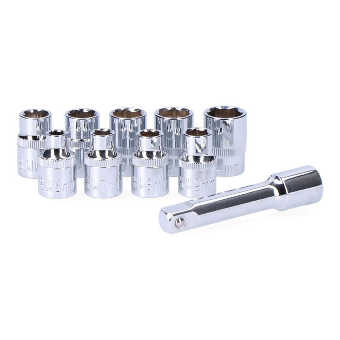 Koma Tools Carraca Eléctrica 12V Kit 12v-ca-k con Carga USB-C, Batería, Cargador, Maletín y 9 Vasos Hexagonales (6-14mm) + Prolongador