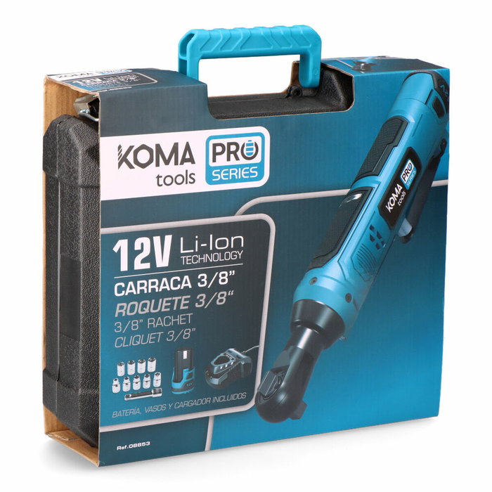 Koma Tools Kit carraca 12V con accesorios, batería y cargador