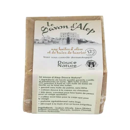 Douce Nature Pastilla de Jabón Alepo con 12% de Laurel - 200 g - Jabón Natural de Aceite de Oliva para Manos, Cuerpo y Cara