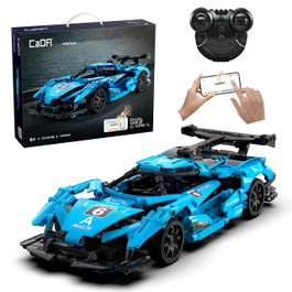DEQUBE Cada: Helios Coche de Carreras Azul con Control Remoto 2.4GHz y App Bluetooth 419 Piezas - Multilenguaje