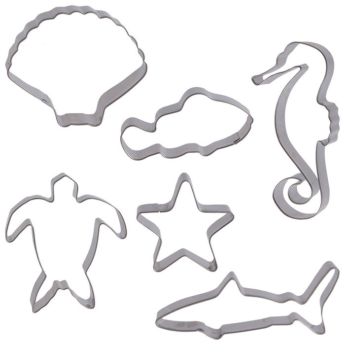Lily Cook Juego de 6 Cortadores Océano: Concha, Pez, Tiburón, Caballito de Mar, Estrella, Tortuga Lily Cook Juego de 6 Cortadores Océano: Concha, Pez, Tiburón, Caballito de Mar, Estrella, Tortuga