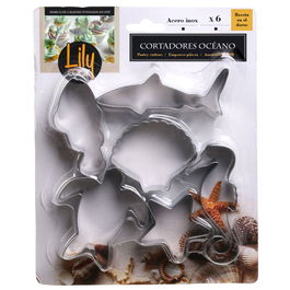 Lily Cook Juego de 6 Cortadores Océano: Concha, Pez, Tiburón, Caballito de Mar, Estrella, Tortuga