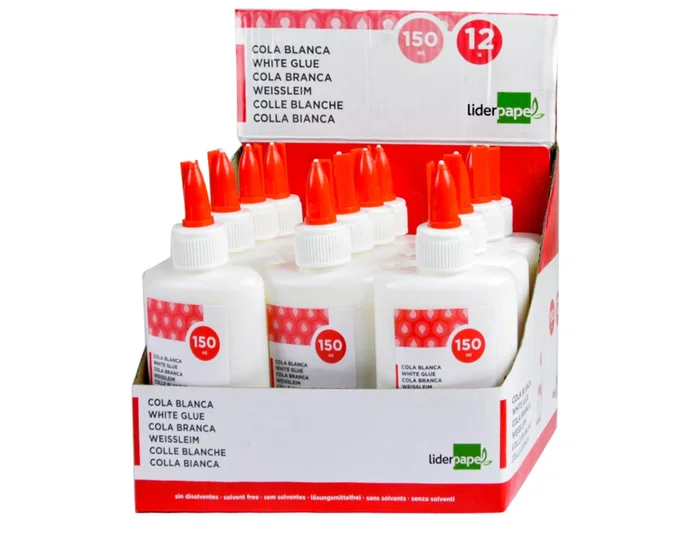 Liderpapel Pegamento Cola Blanca Lavable Bote 150 ml para Manualidades, Bricolaje, Hogar y Oficina, Adhesivo Rápido sin Disolventes
