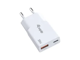 Equip 245523 Cargador GaN Slim 30W Blanco, 2 Puertos (USB-C PD3.0 + USB-A QC3.0), Universal AC, Protecciones