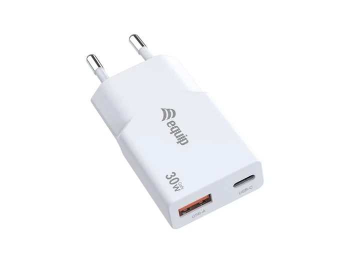 Equip Cargador GaN Slim 30W con 2 Puertos USB-C y USB-A Blanco Equip Cargador GaN Slim 30W con 2 Puertos USB-C y USB-A Blanco