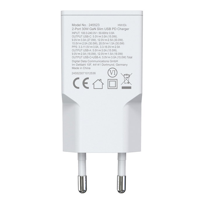 Equip Cargador GaN Slim 30W 2 Puertos Blanco (USB-C y USB-A) 245523